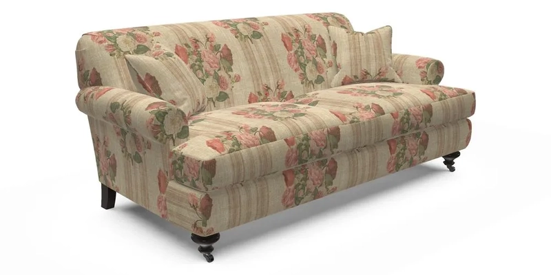 Hampton 3 Seater Sofa in V&A Threads of India Opulent Velvets Regal Poppy Chalk