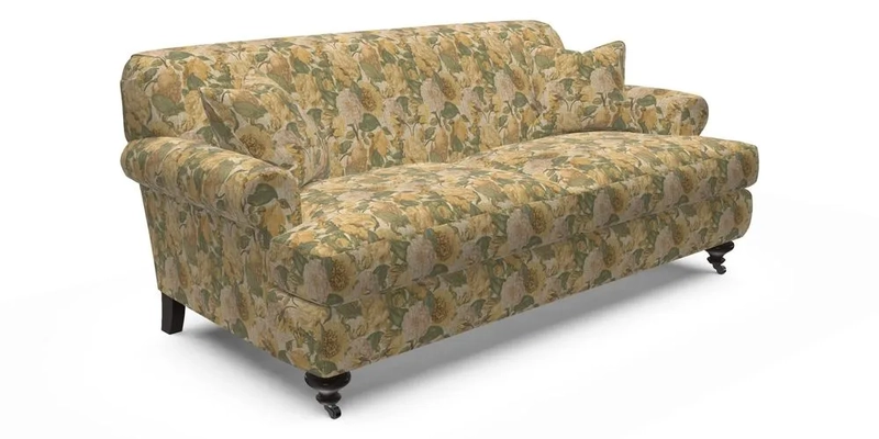 Hampton 3 Seater Sofa in V&A Threads of India Opulent Velvets Regal Poppy Chalk