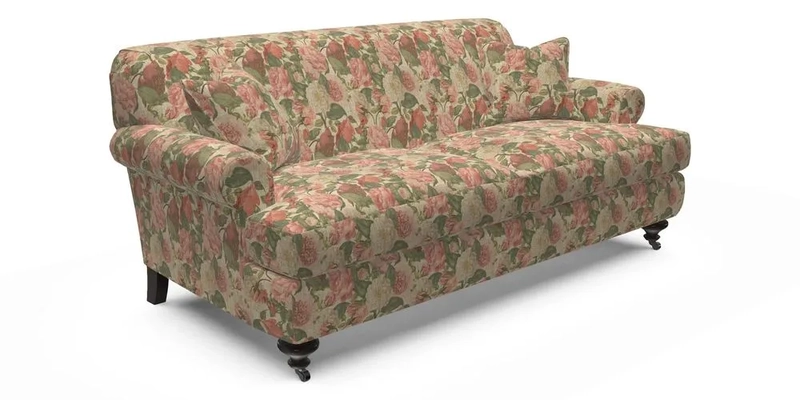 Hampton 3 Seater Sofa in V&A Threads of India Opulent Velvets Regal Poppy Chalk