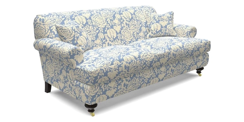 Hampton 3 Seater Sofa in V&A Threads of India Opulent Velvets Regal Poppy Chalk