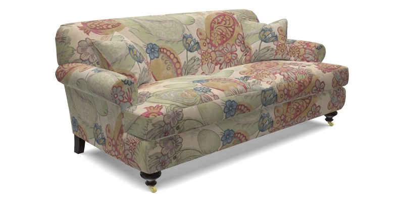 Hampton 3 Seater Sofa in V&A Threads of India Opulent Velvets Regal Poppy Chalk