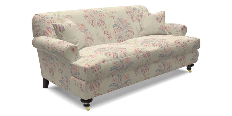 Hampton 3 Seater Sofa in V&A Threads of India Opulent Velvets Regal Poppy Chalk