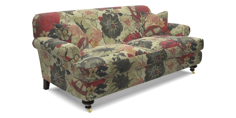 Hampton 3 Seater Sofa in V&A Threads of India Opulent Velvets Regal Poppy Chalk