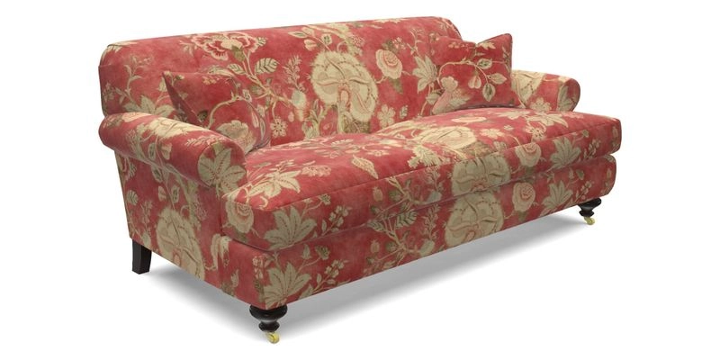 Hampton 3 Seater Sofa in V&A Threads of India Opulent Velvets Regal Poppy Chalk