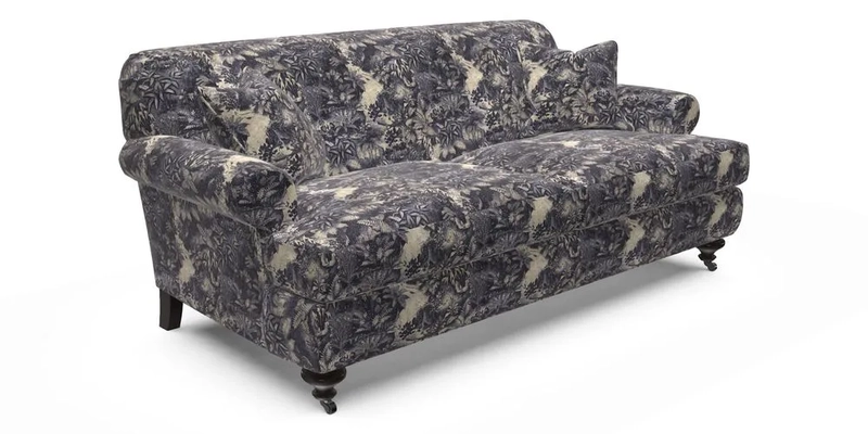 Hampton 3 Seater Sofa in V&A Threads of India Opulent Velvets Regal Poppy Chalk