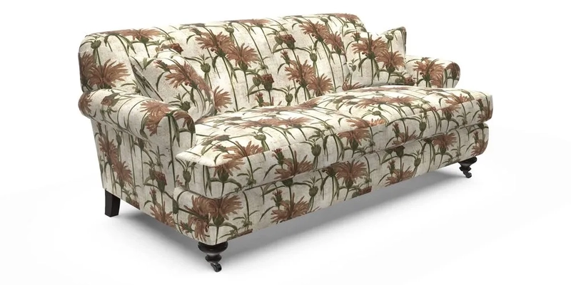 Hampton 3 Seater Sofa in V&A Threads of India Opulent Velvets Regal Poppy Chalk