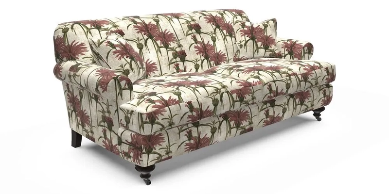 Hampton 3 Seater Sofa in V&A Threads of India Opulent Velvets Regal Poppy Chalk