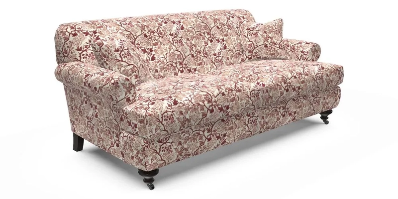 Hampton 3 Seater Sofa in V&A Threads of India Opulent Velvets Regal Poppy Chalk