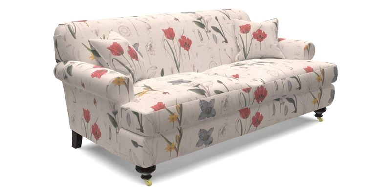 Hampton 3 Seater Sofa in V&A Threads of India Opulent Velvets Regal Poppy Chalk