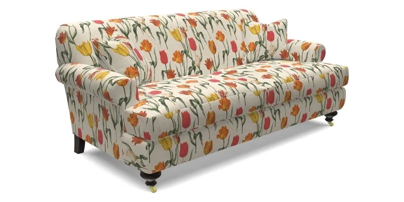 Hampton 3 Seater Sofa in V&A Threads of India Opulent Velvets Regal Poppy Chalk