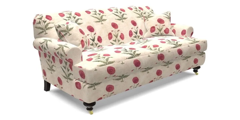 Hampton 3 Seater Sofa in V&A Threads of India Opulent Velvets Regal Poppy Chalk