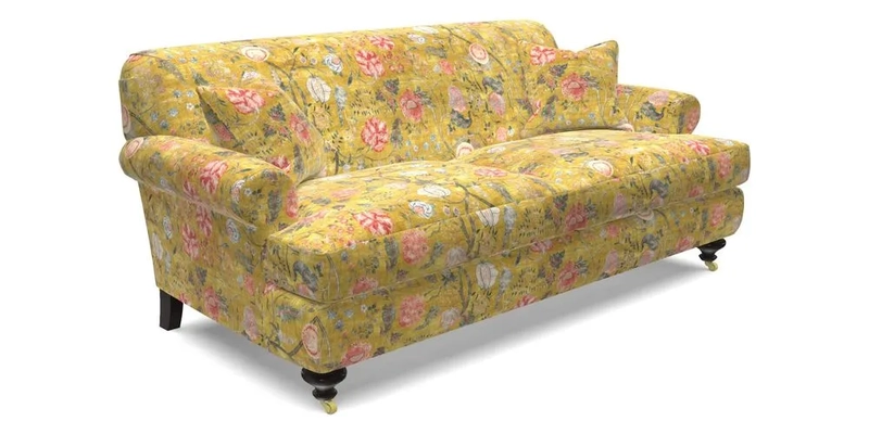 Hampton 3 Seater Sofa in V&A Threads of India Opulent Velvets Regal Poppy Chalk