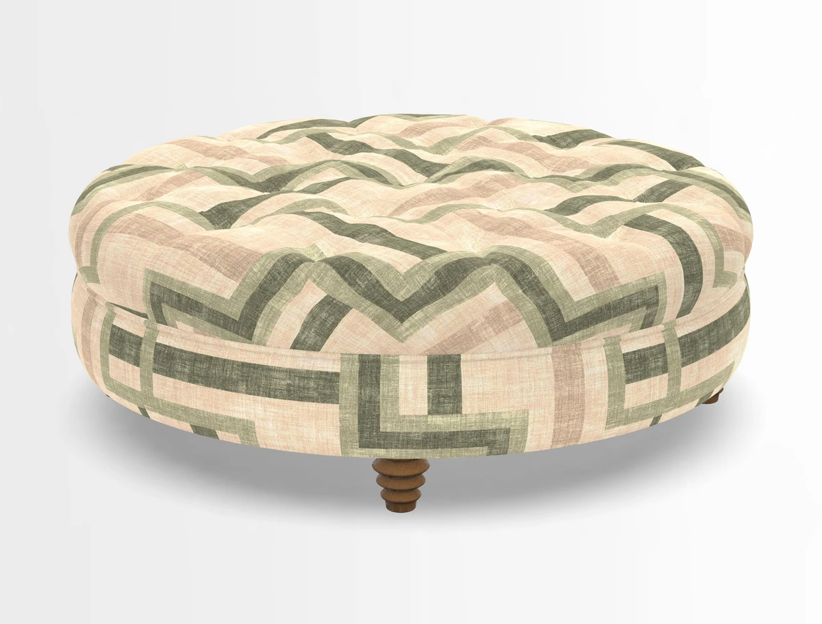 Helmsley Round Footstool in Linwood Omega Velvet Navy
