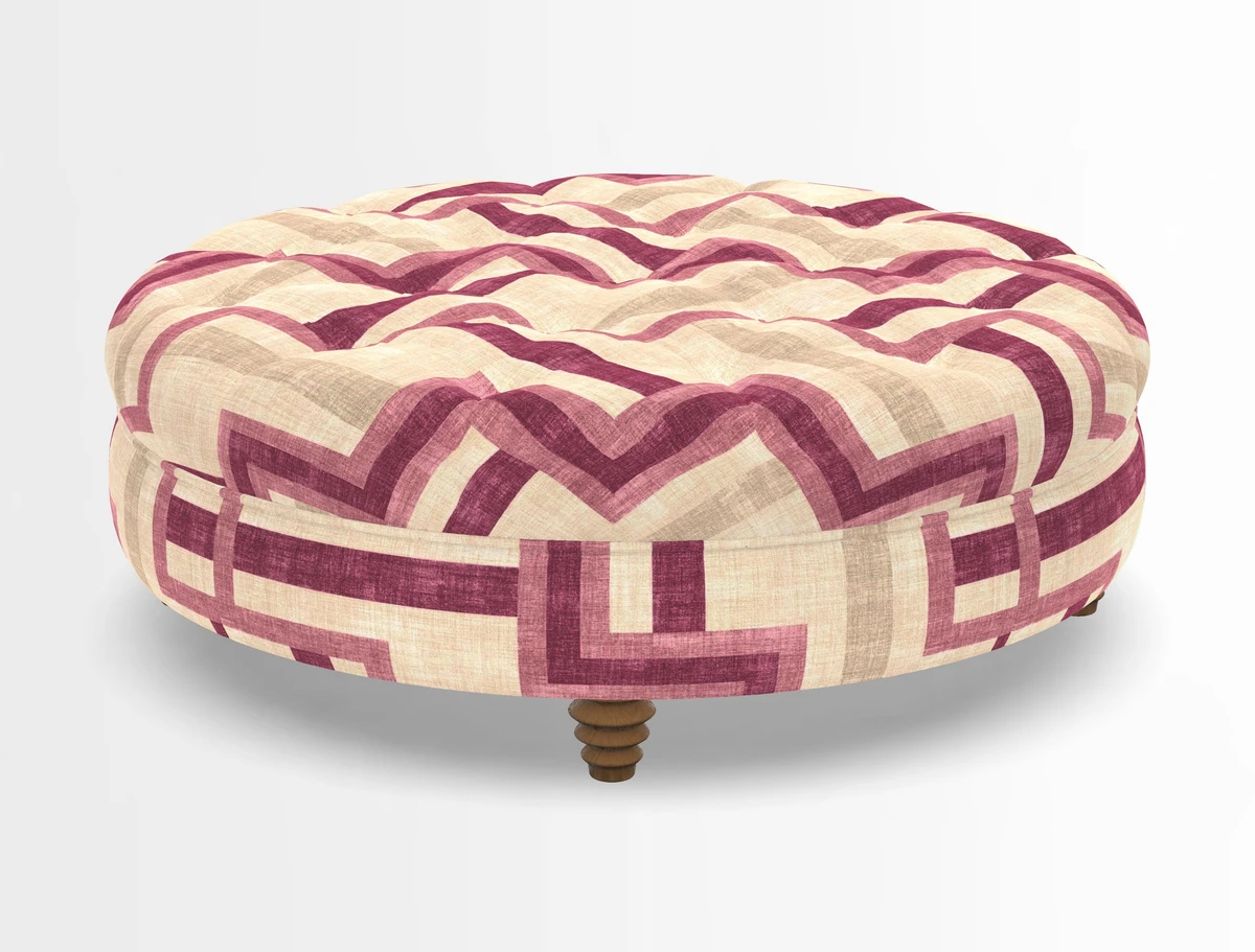 Helmsley Round Footstool in Linwood Omega Velvet Navy