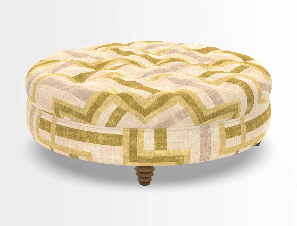 Helmsley Round Footstool in Linwood Omega Velvet Navy