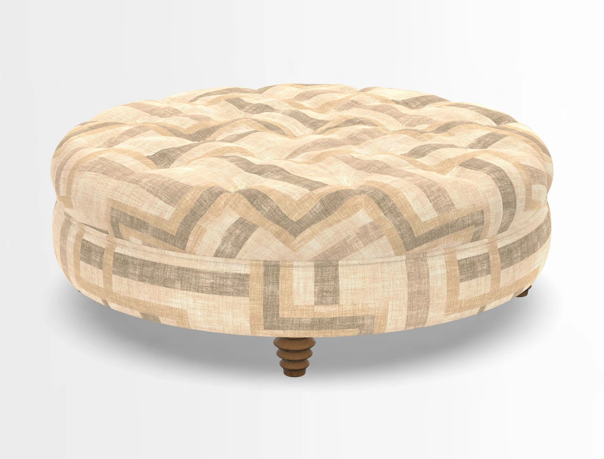 Helmsley Round Footstool in Linwood Omega Velvet Navy