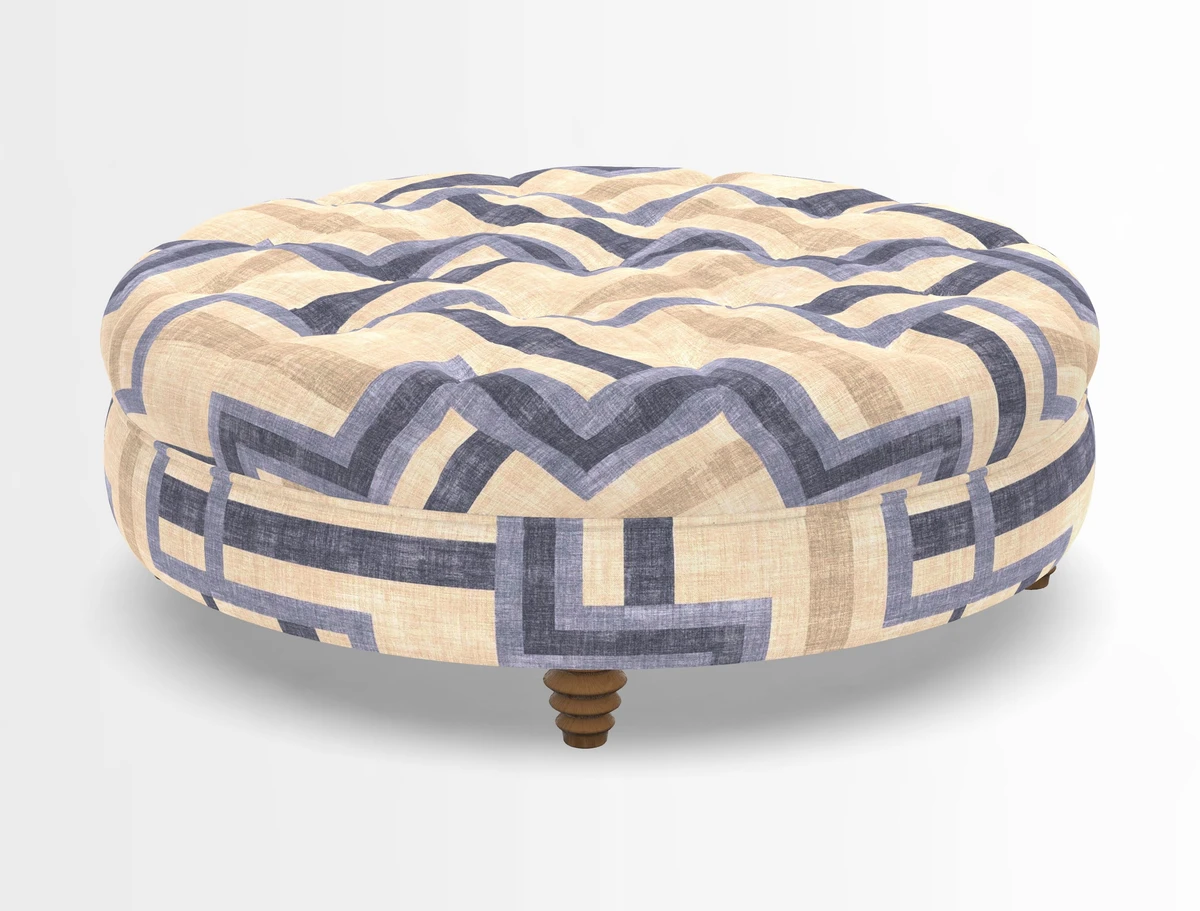 Helmsley Round Footstool in Linwood Omega Velvet Navy