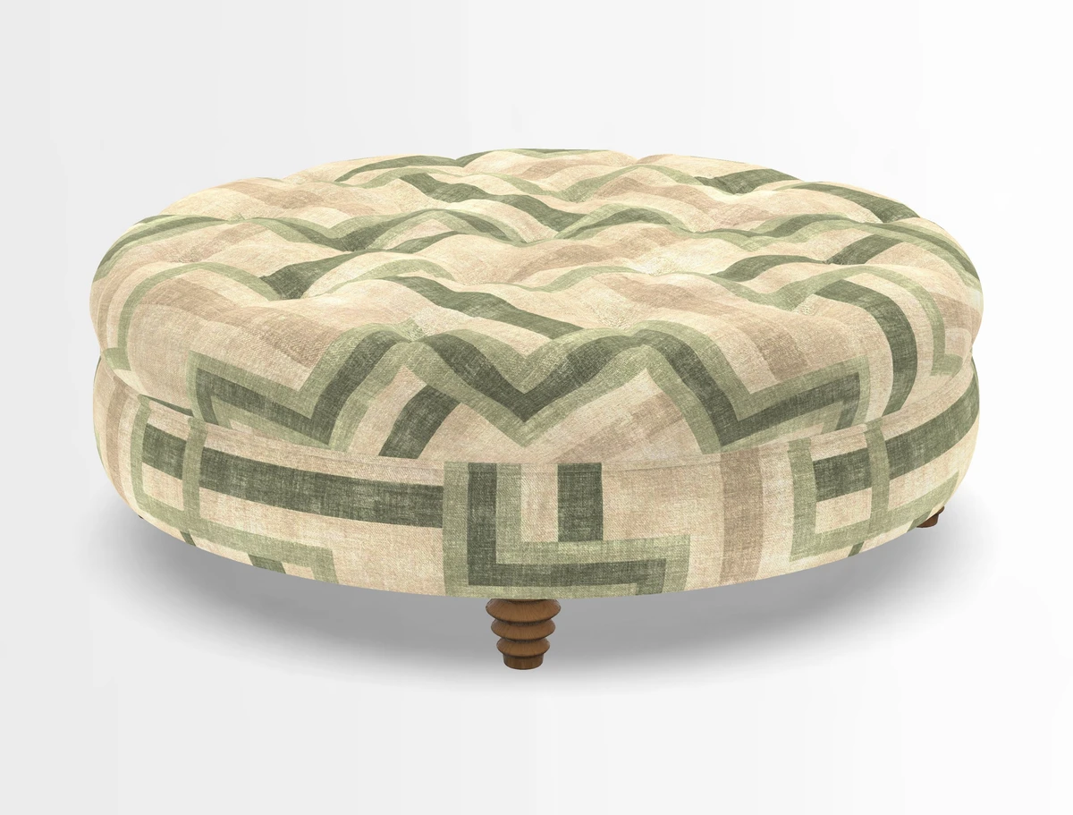 Helmsley Round Footstool in Linwood Omega Velvet Navy