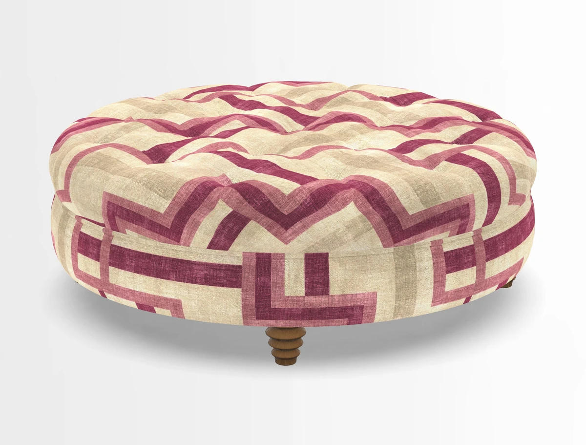 Helmsley Round Footstool in Linwood Omega Velvet Navy