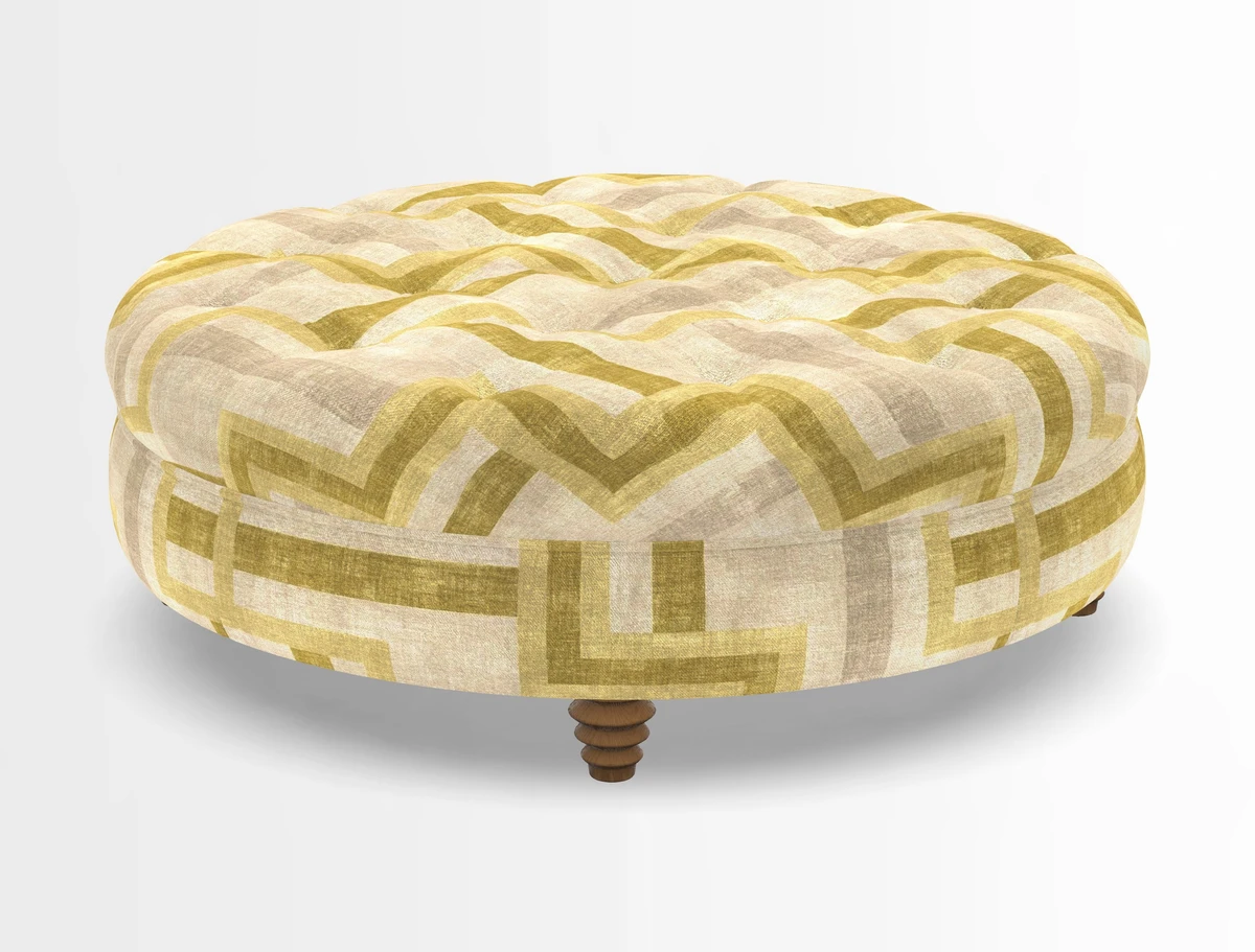 Helmsley Round Footstool in Linwood Omega Velvet Navy