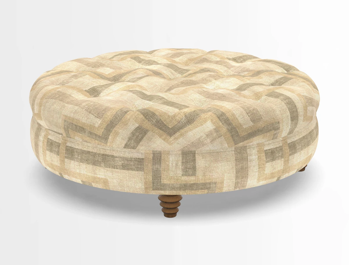 Helmsley Round Footstool in Linwood Omega Velvet Navy