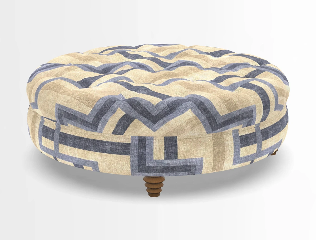 Helmsley Round Footstool in Linwood Omega Velvet Navy