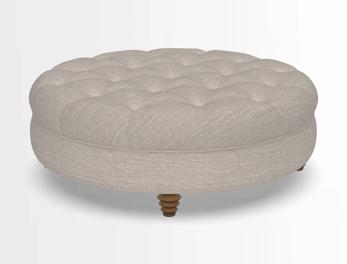 Helmsley Round Footstool in Linwood Omega Velvet Navy