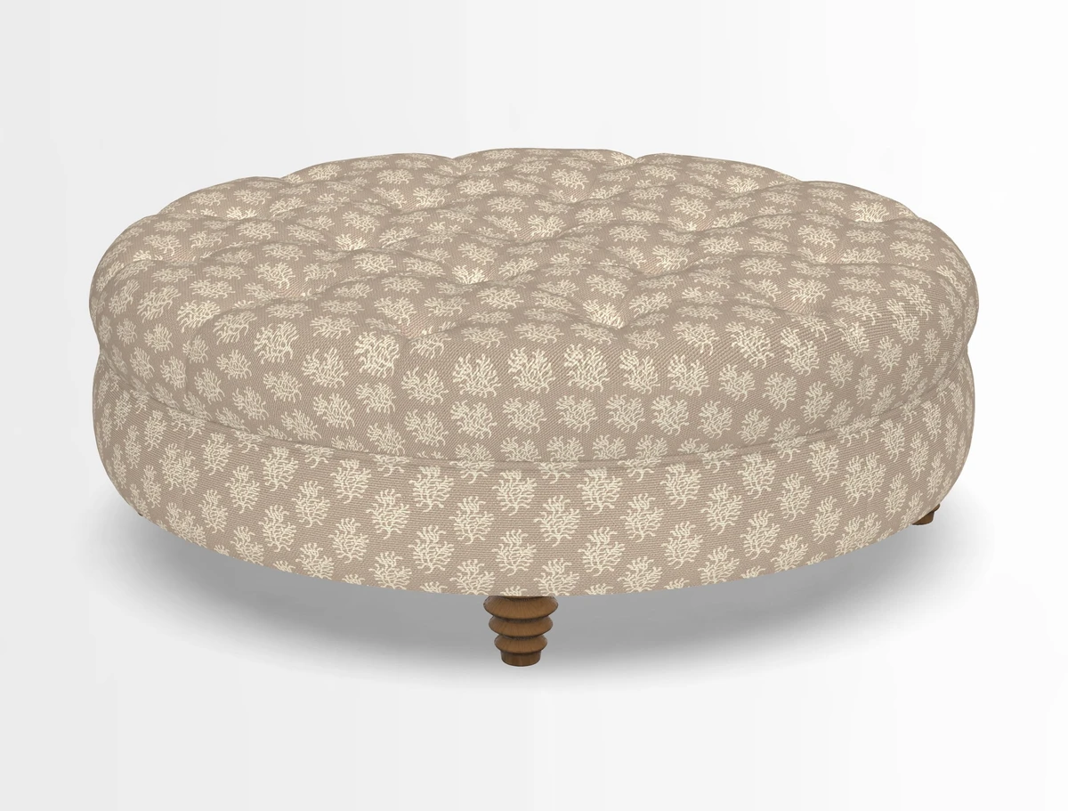 Helmsley Round Footstool in Linwood Omega Velvet Navy