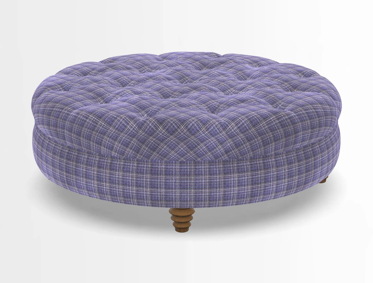 Helmsley Round Footstool in Linwood Omega Velvet Navy