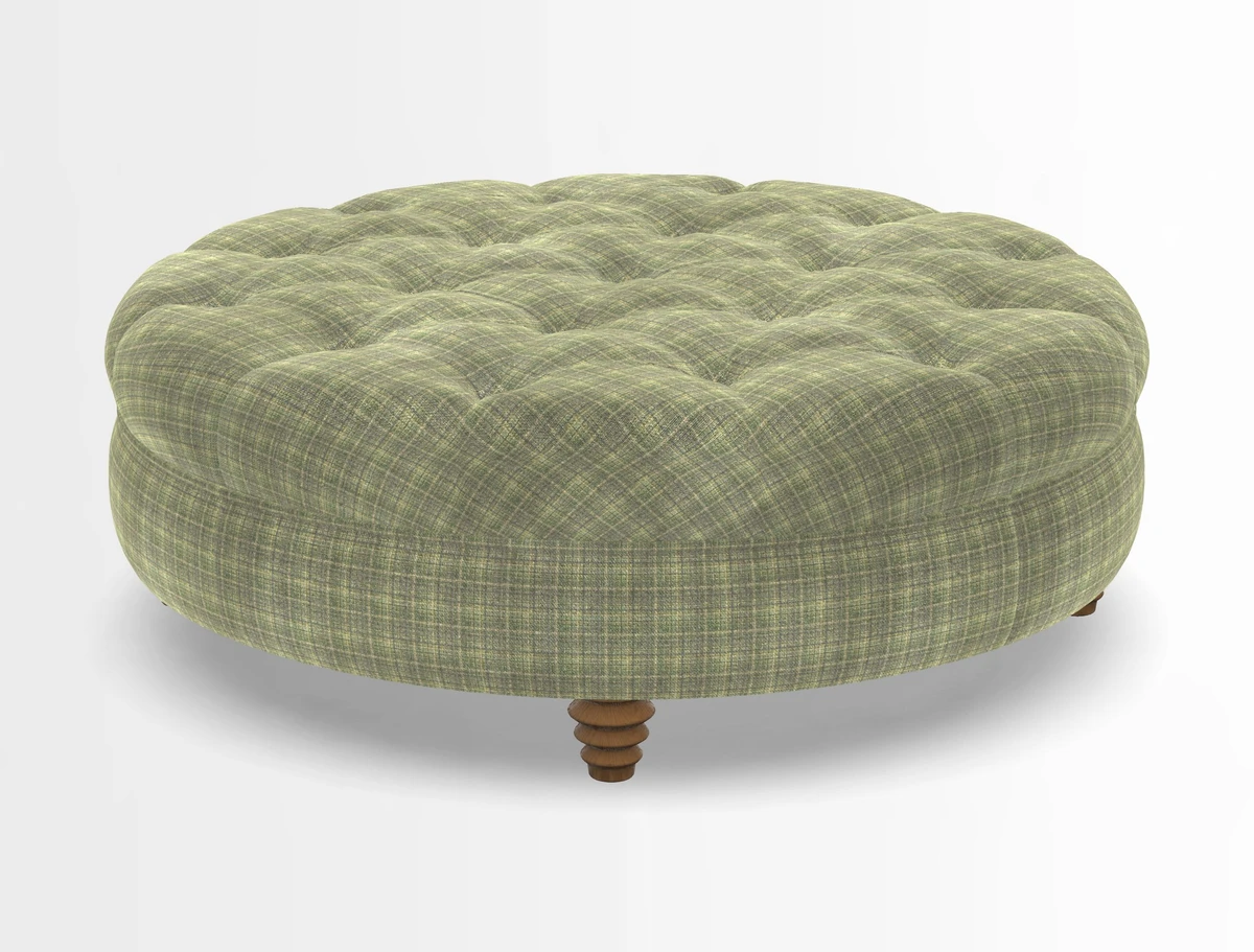 Helmsley Round Footstool in Linwood Omega Velvet Navy