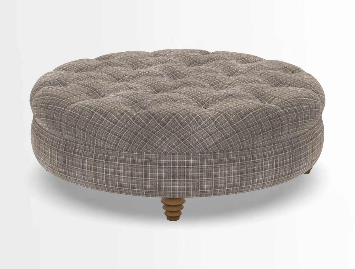 Helmsley Round Footstool in Linwood Omega Velvet Navy