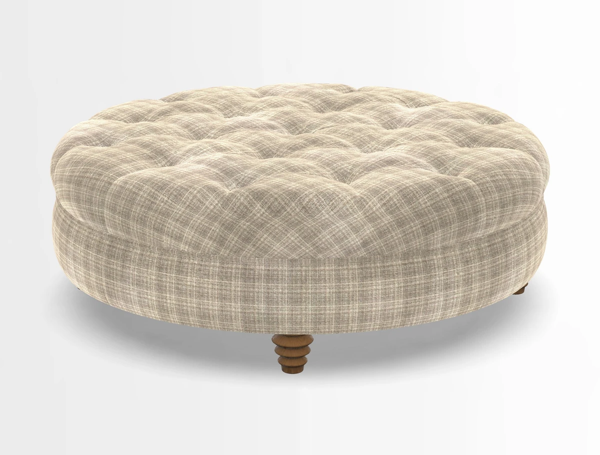 Helmsley Round Footstool in Linwood Omega Velvet Navy