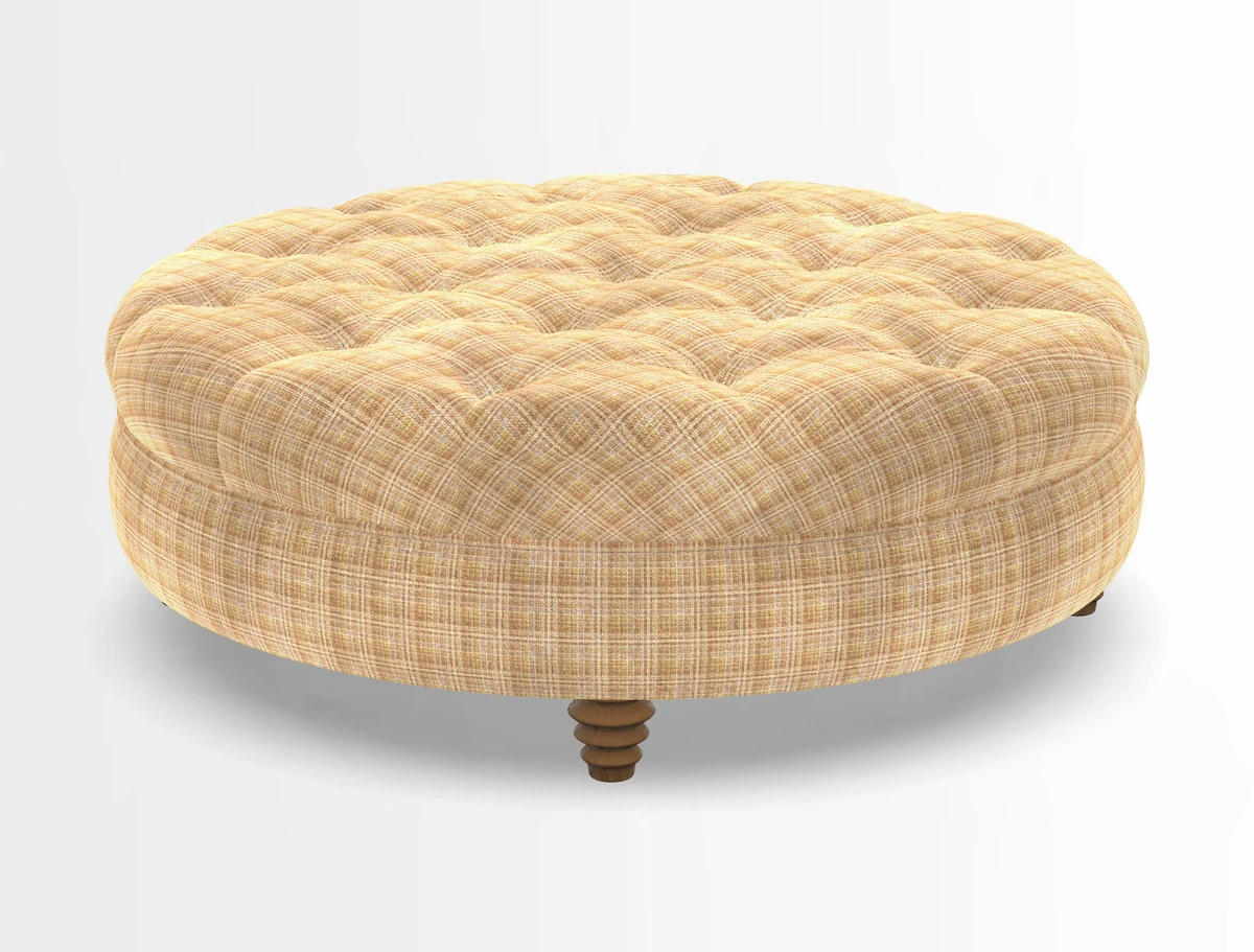 Helmsley Round Footstool in Linwood Omega Velvet Navy