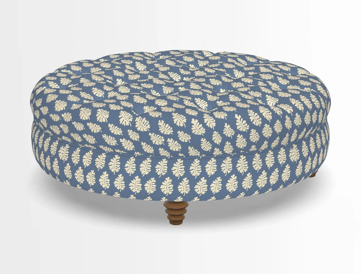 Helmsley Round Footstool in Linwood Omega Velvet Navy
