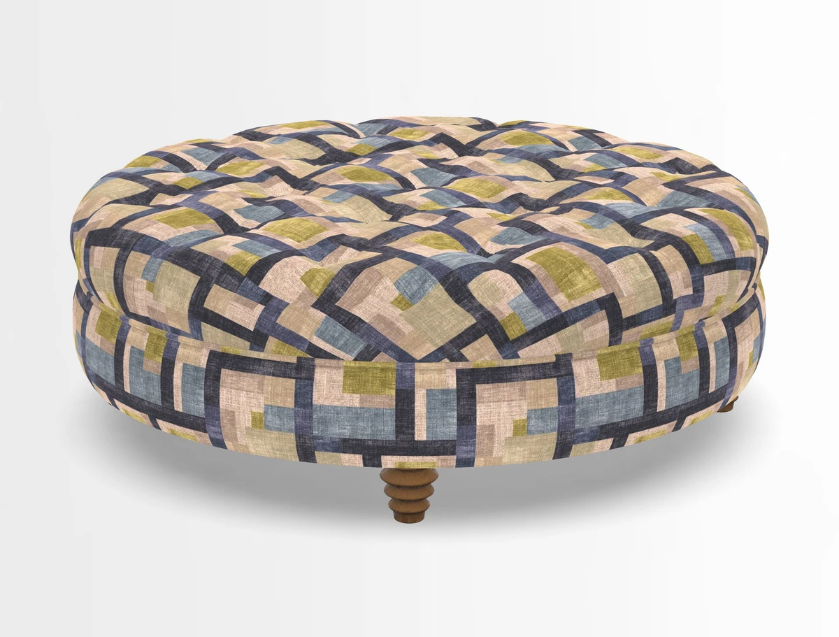 Helmsley Round Footstool in Linwood Omega Velvet Navy