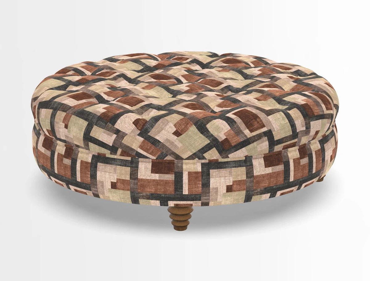 Helmsley Round Footstool in Linwood Omega Velvet Navy