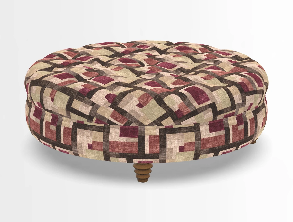 Helmsley Round Footstool in Linwood Omega Velvet Navy