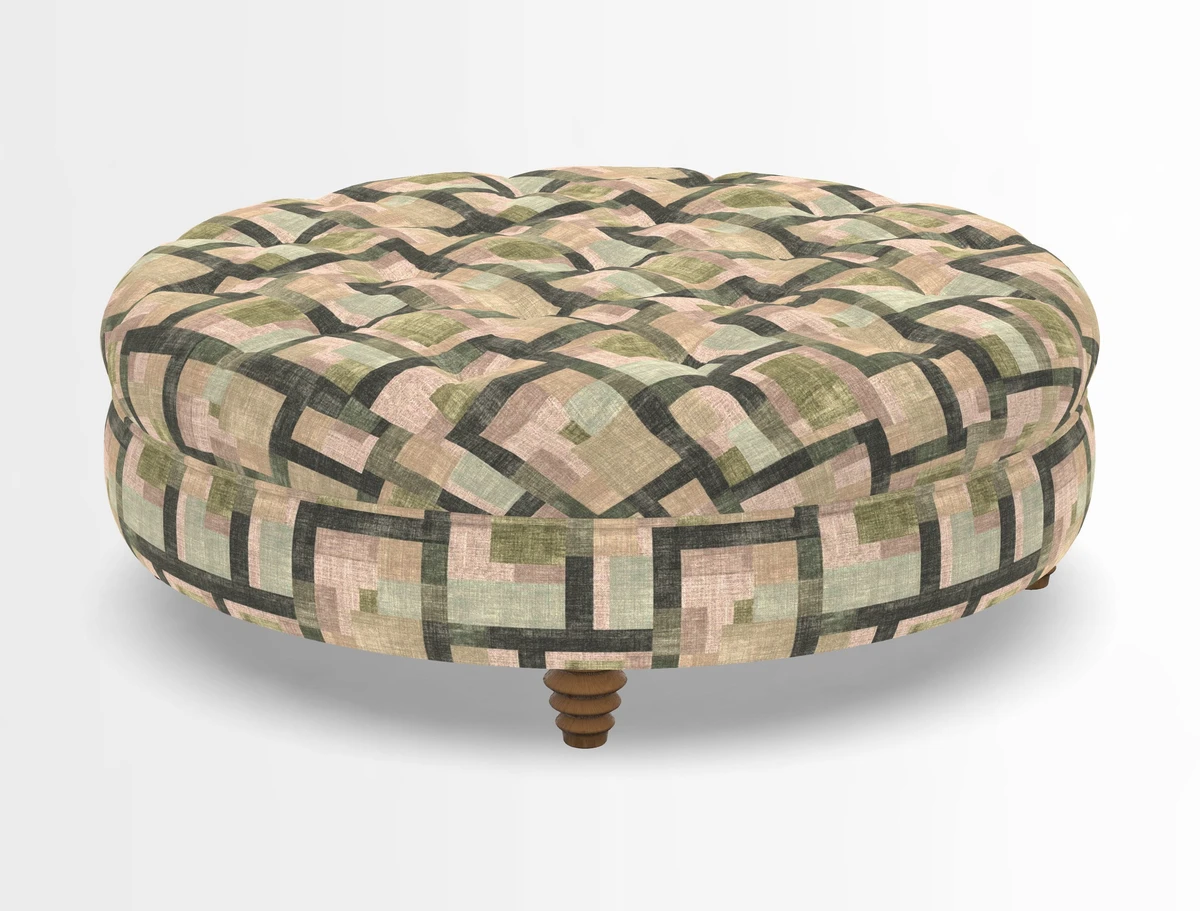 Helmsley Round Footstool in Linwood Omega Velvet Navy