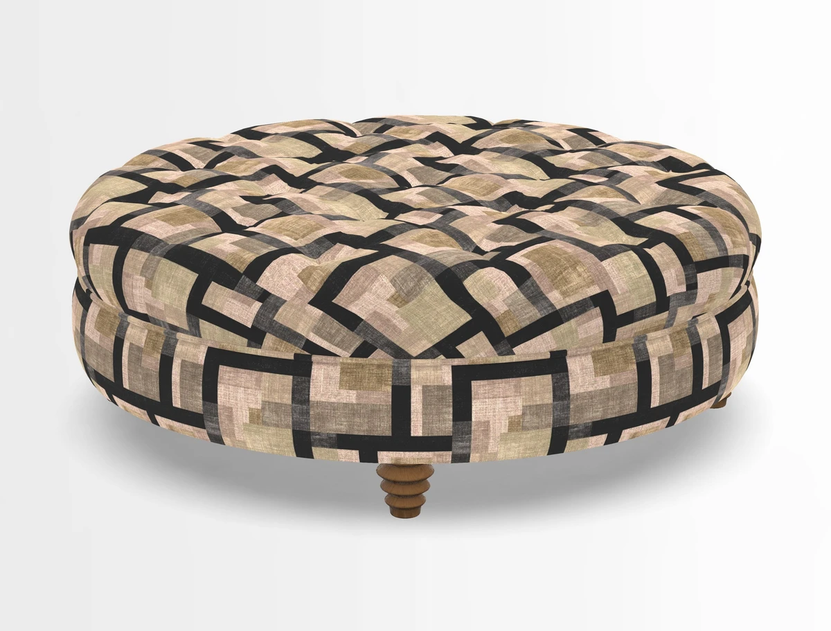 Helmsley Round Footstool in Linwood Omega Velvet Navy