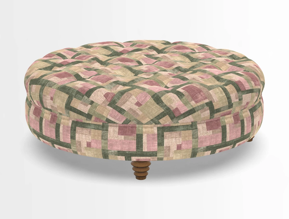 Helmsley Round Footstool in Linwood Omega Velvet Navy