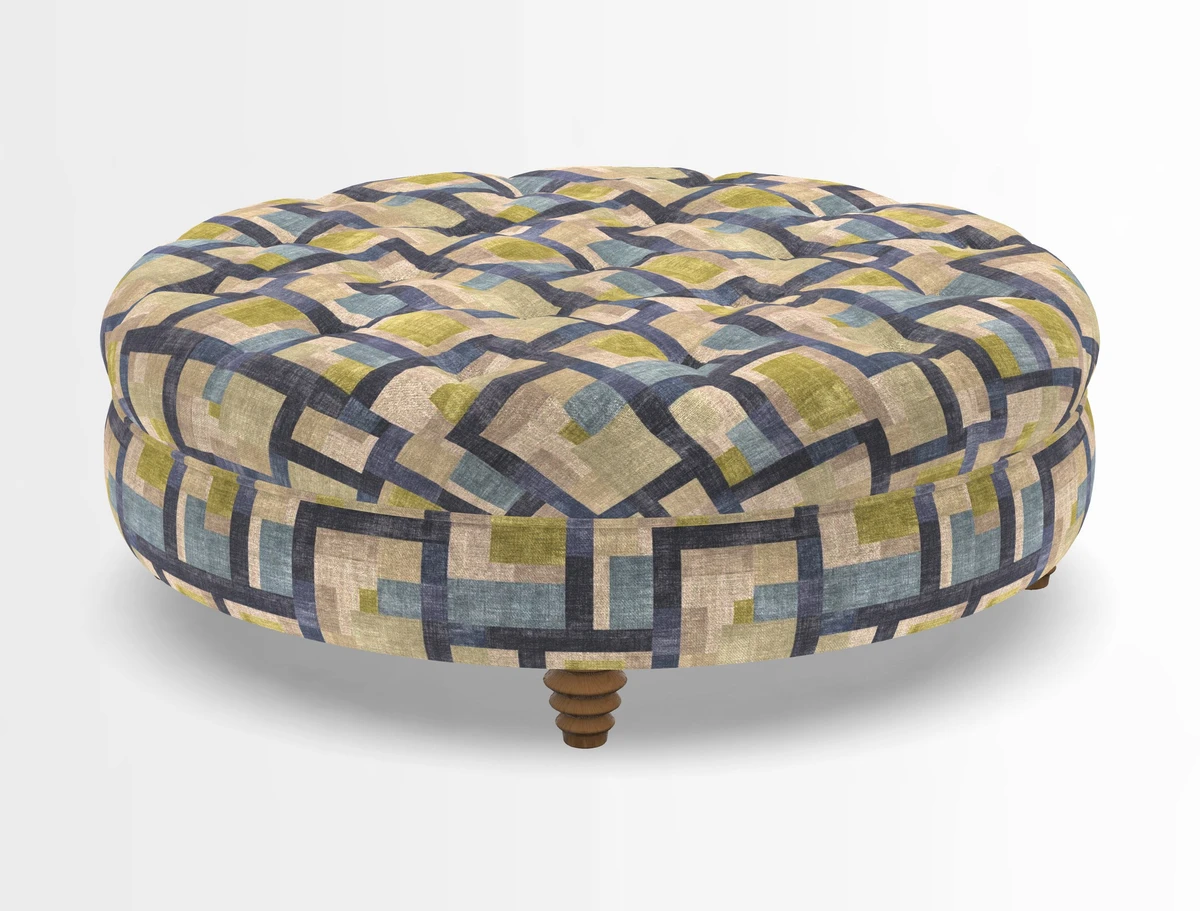Helmsley Round Footstool in Linwood Omega Velvet Navy