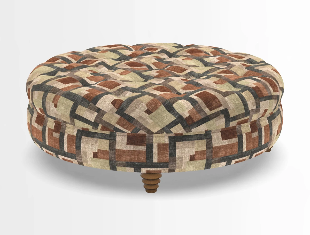 Helmsley Round Footstool in Linwood Omega Velvet Navy
