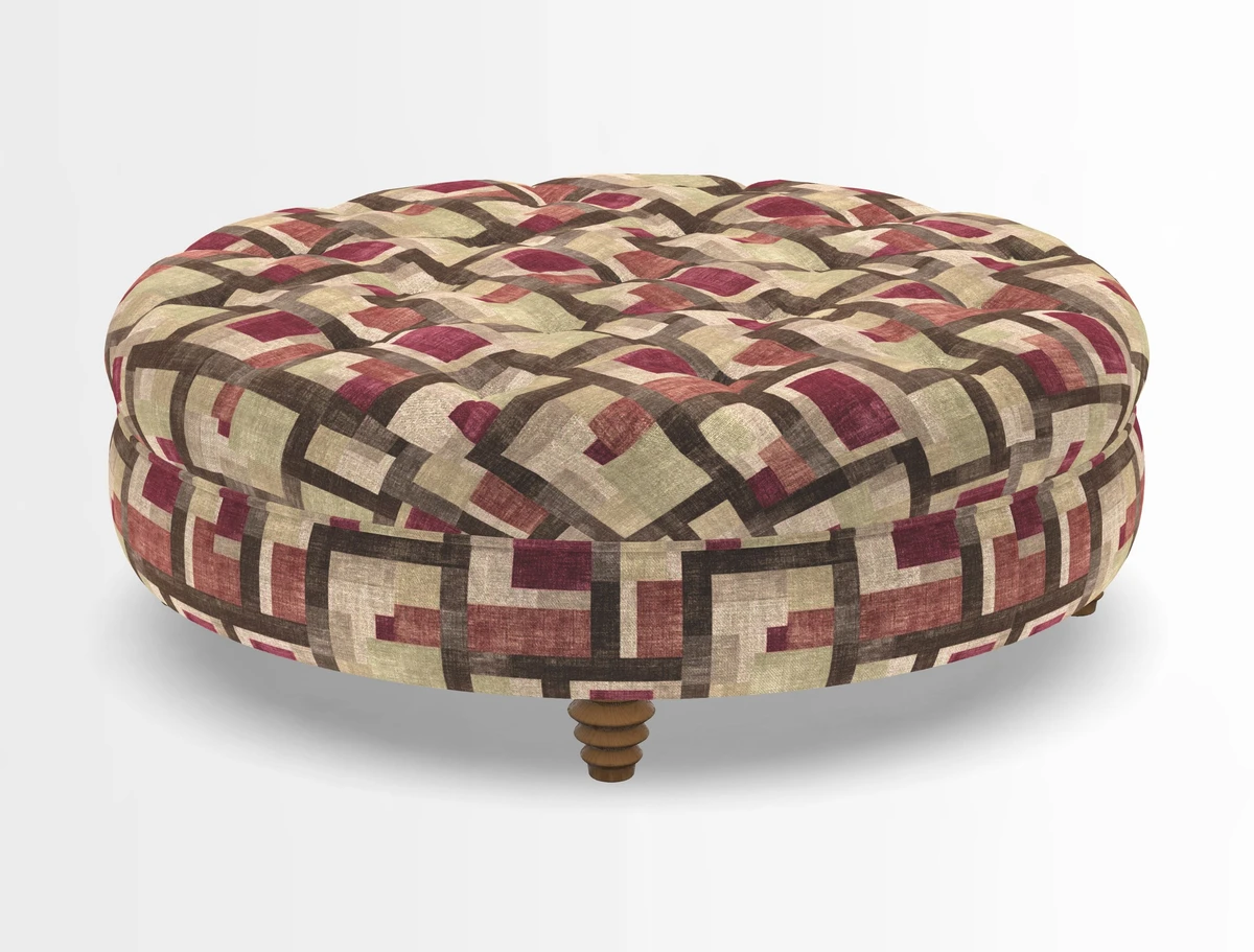 Helmsley Round Footstool in Linwood Omega Velvet Navy