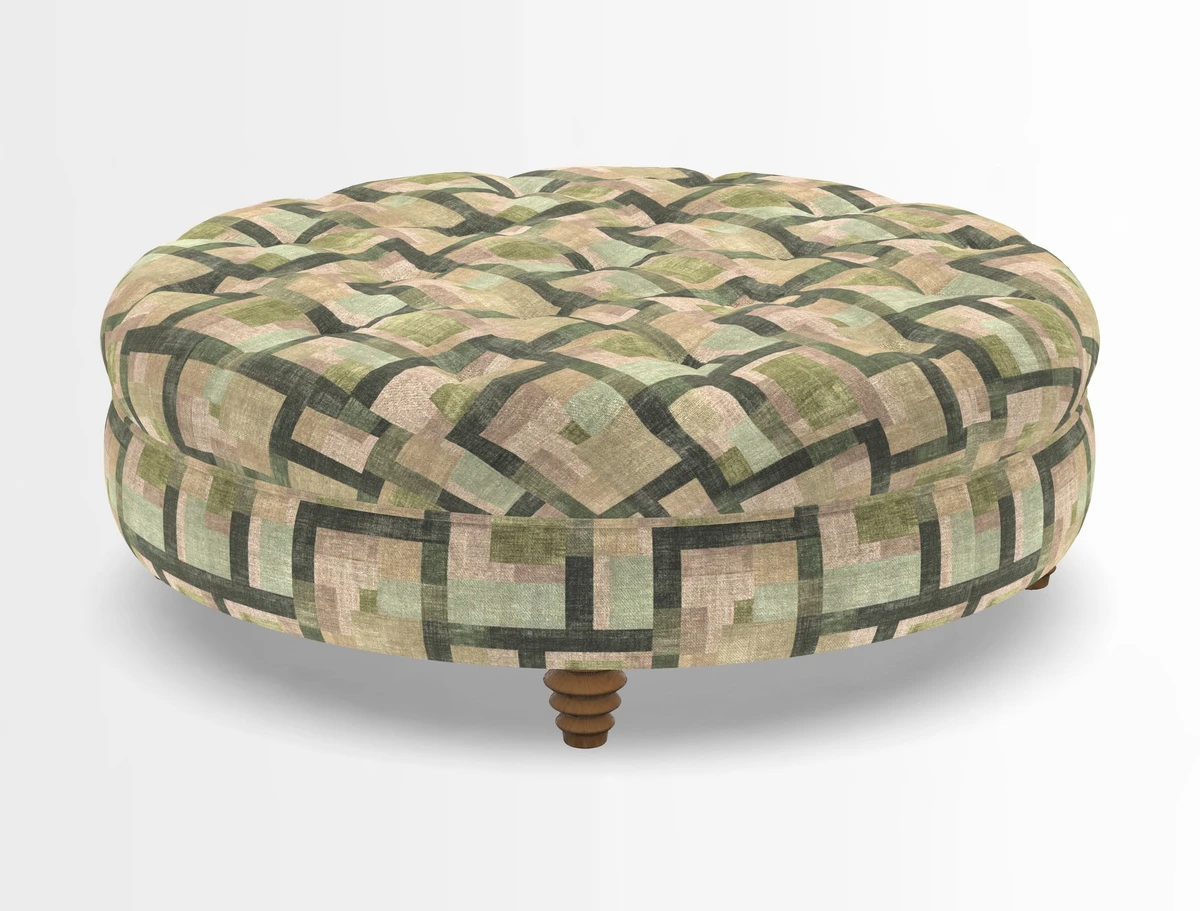 Helmsley Round Footstool in Linwood Omega Velvet Navy