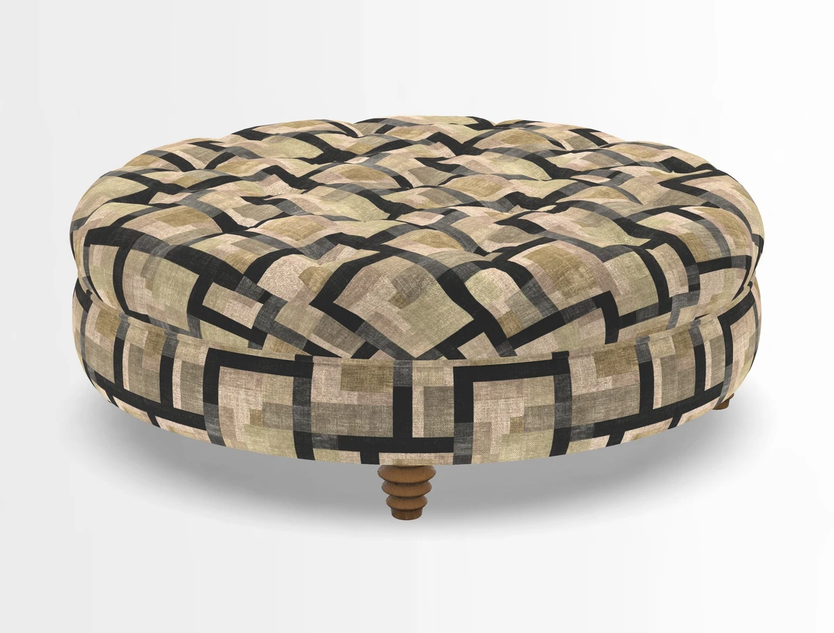 Helmsley Round Footstool in Linwood Omega Velvet Navy