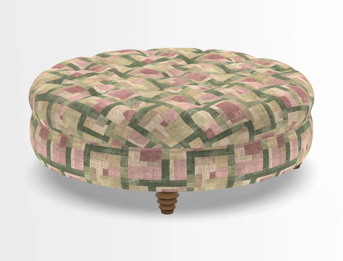 Helmsley Round Footstool in Linwood Omega Velvet Navy