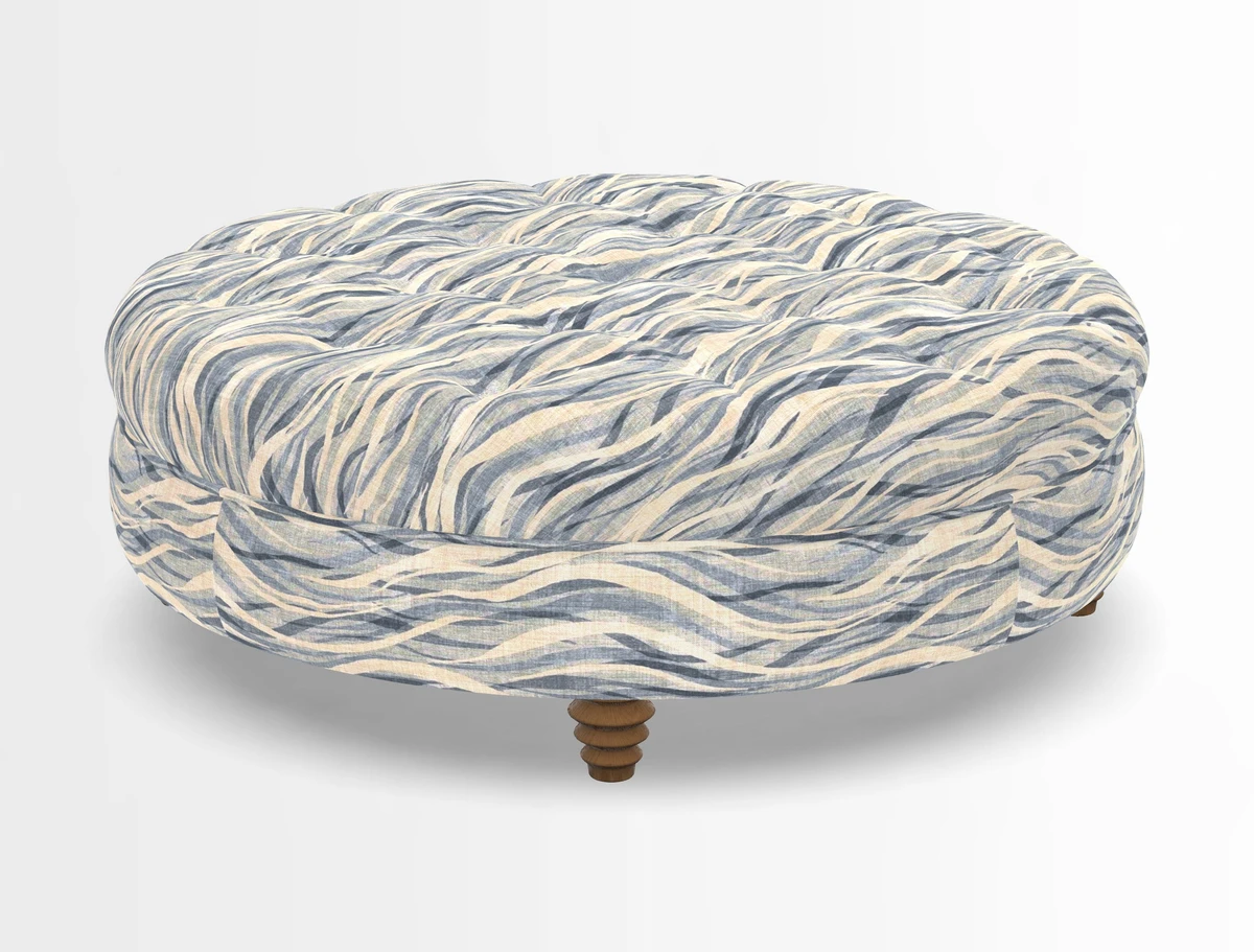 Helmsley Round Footstool in Linwood Omega Velvet Navy