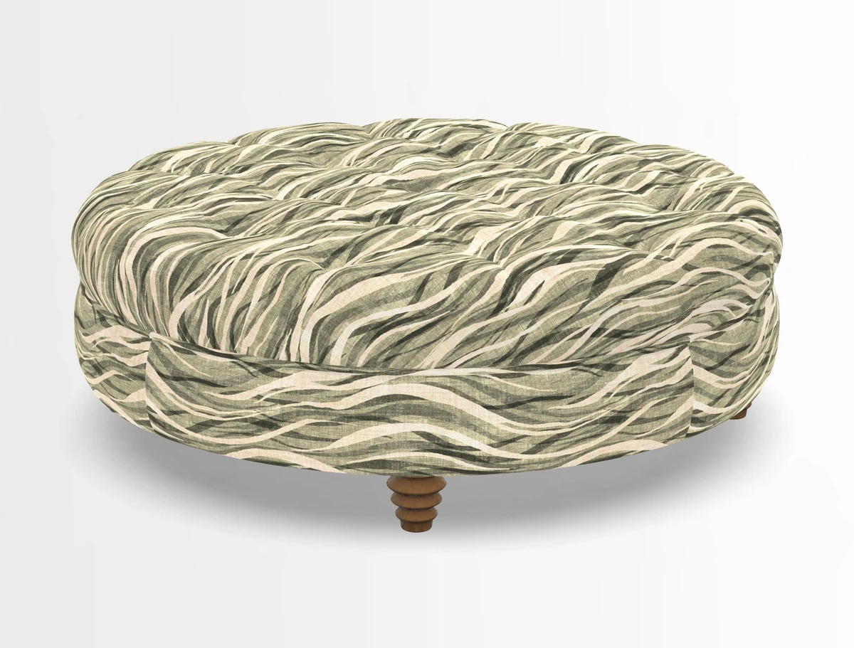 Helmsley Round Footstool in Linwood Omega Velvet Navy