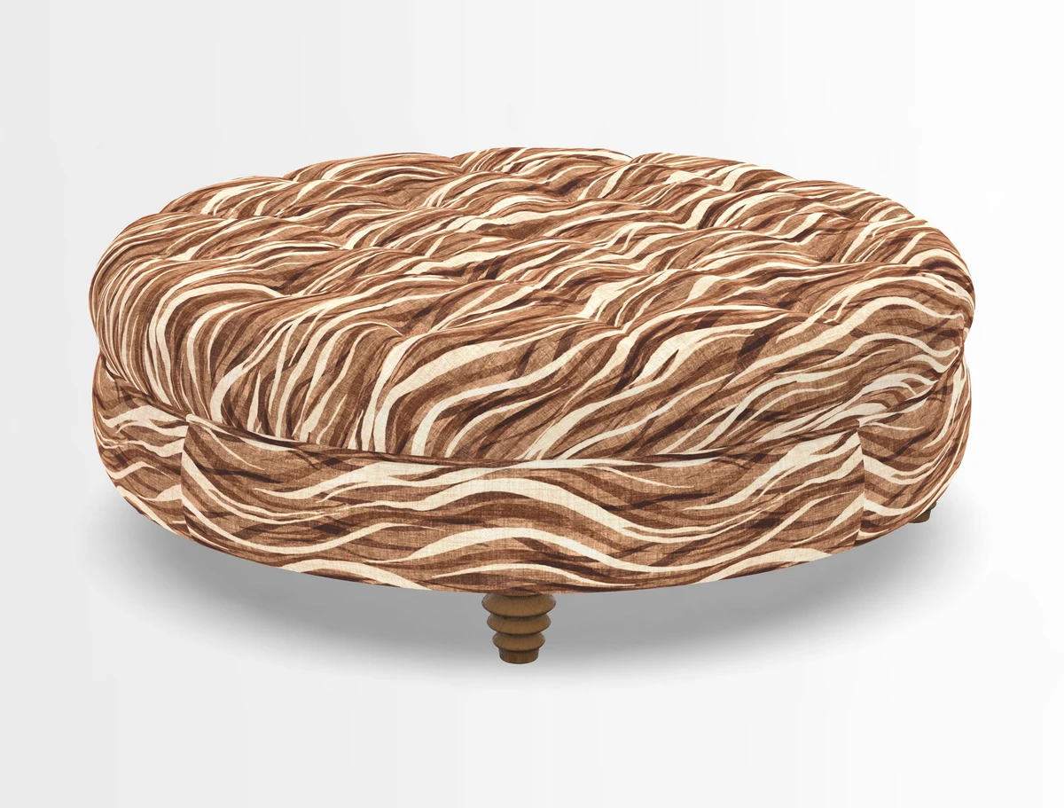 Helmsley Round Footstool in Linwood Omega Velvet Navy