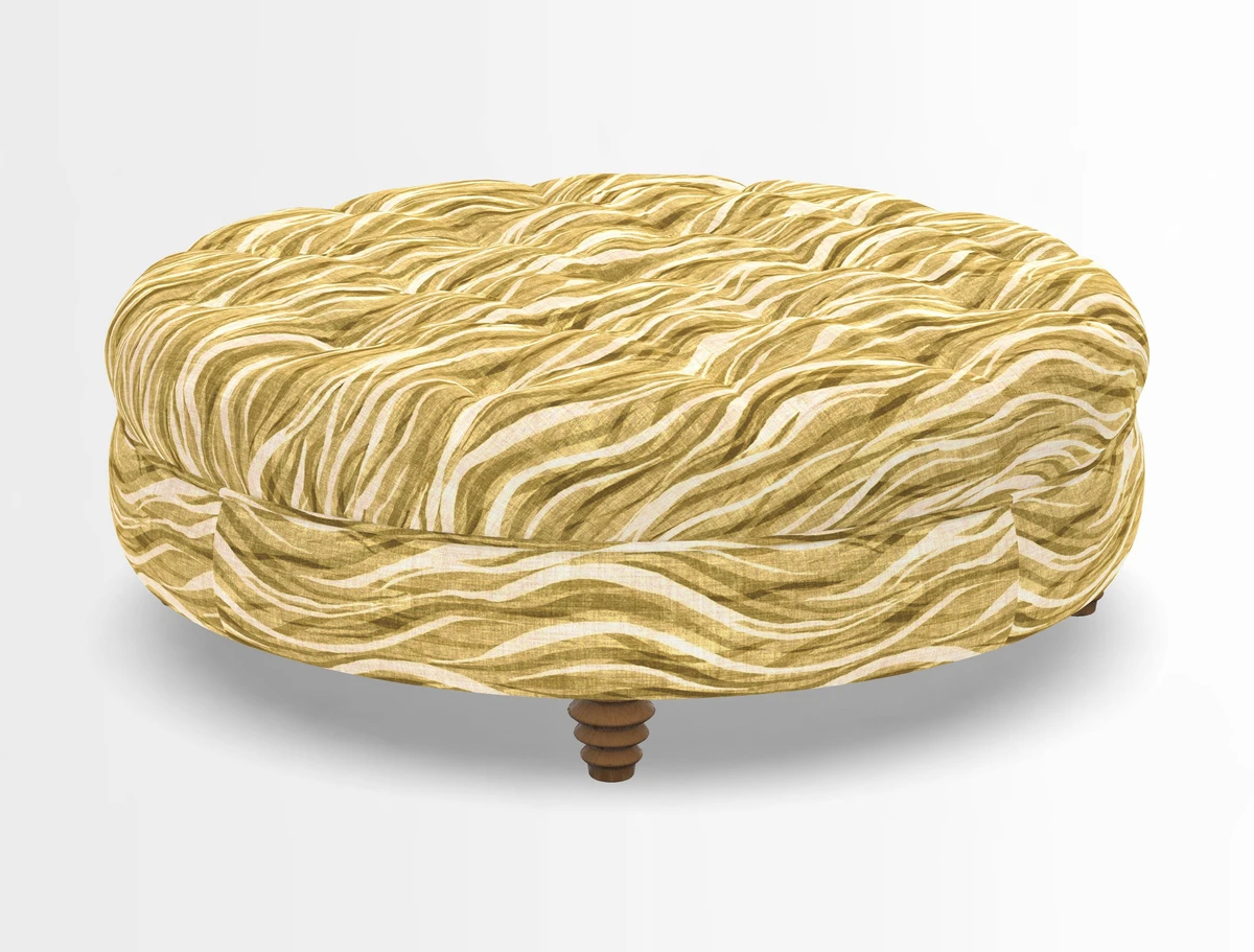 Helmsley Round Footstool in Linwood Omega Velvet Navy